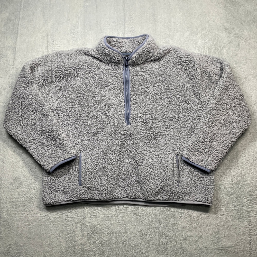 Summersalt Sherpa Fleece Pullover Womens Large Blue Gray Quarter Zip Mock Neck